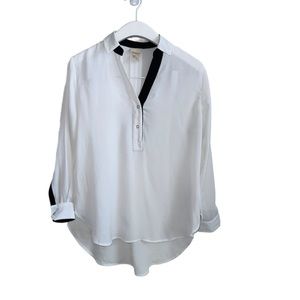 🔥BUNDLE ME 🔥 White Sheer White Blouse With Contrasting Navy Panels Size 4